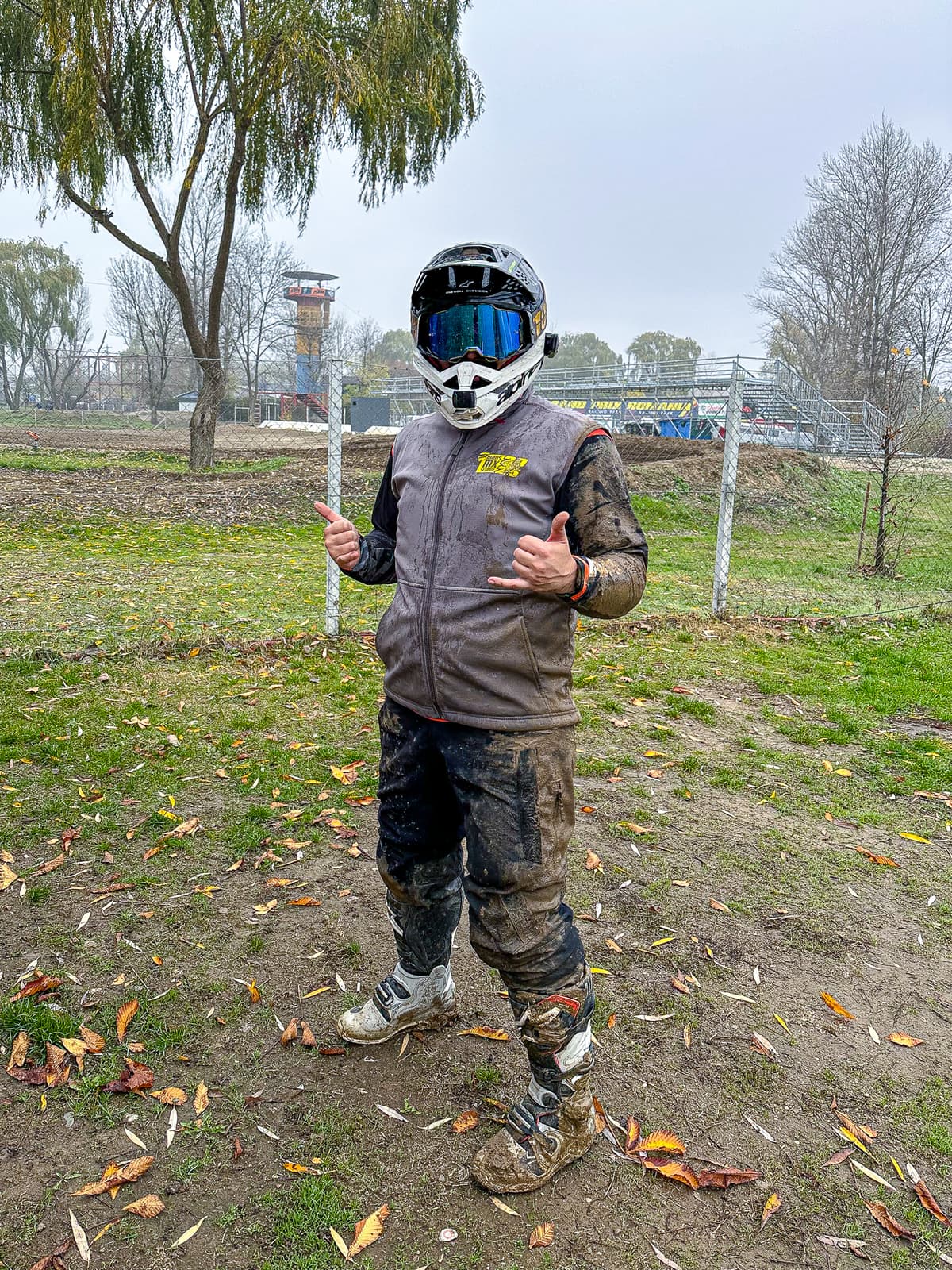Muddy rider after a training session at TCS Racing Park